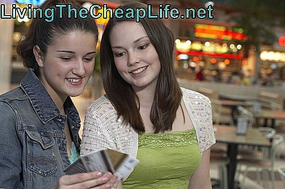 Portræt af to teenagepiger ser på kreditkort